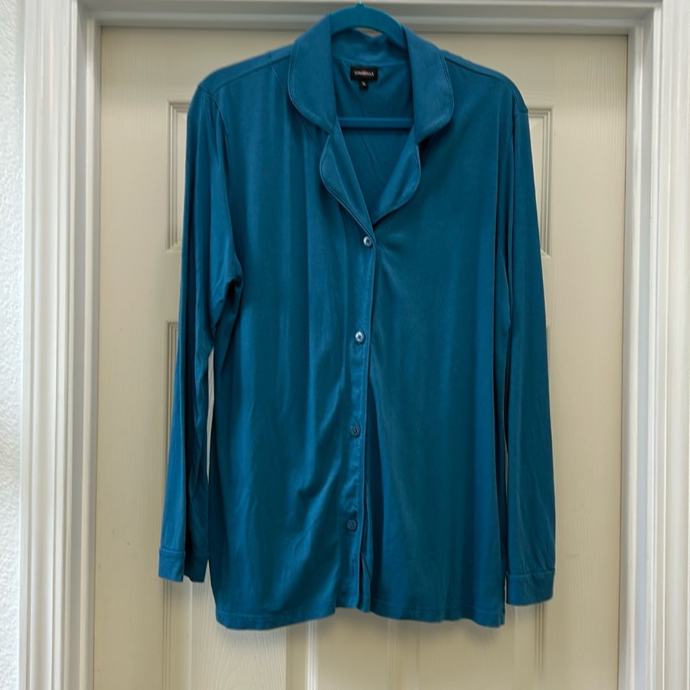 Cosabella Long Sleeve Button Down Pajama Top Blue XL and shorts bottoms